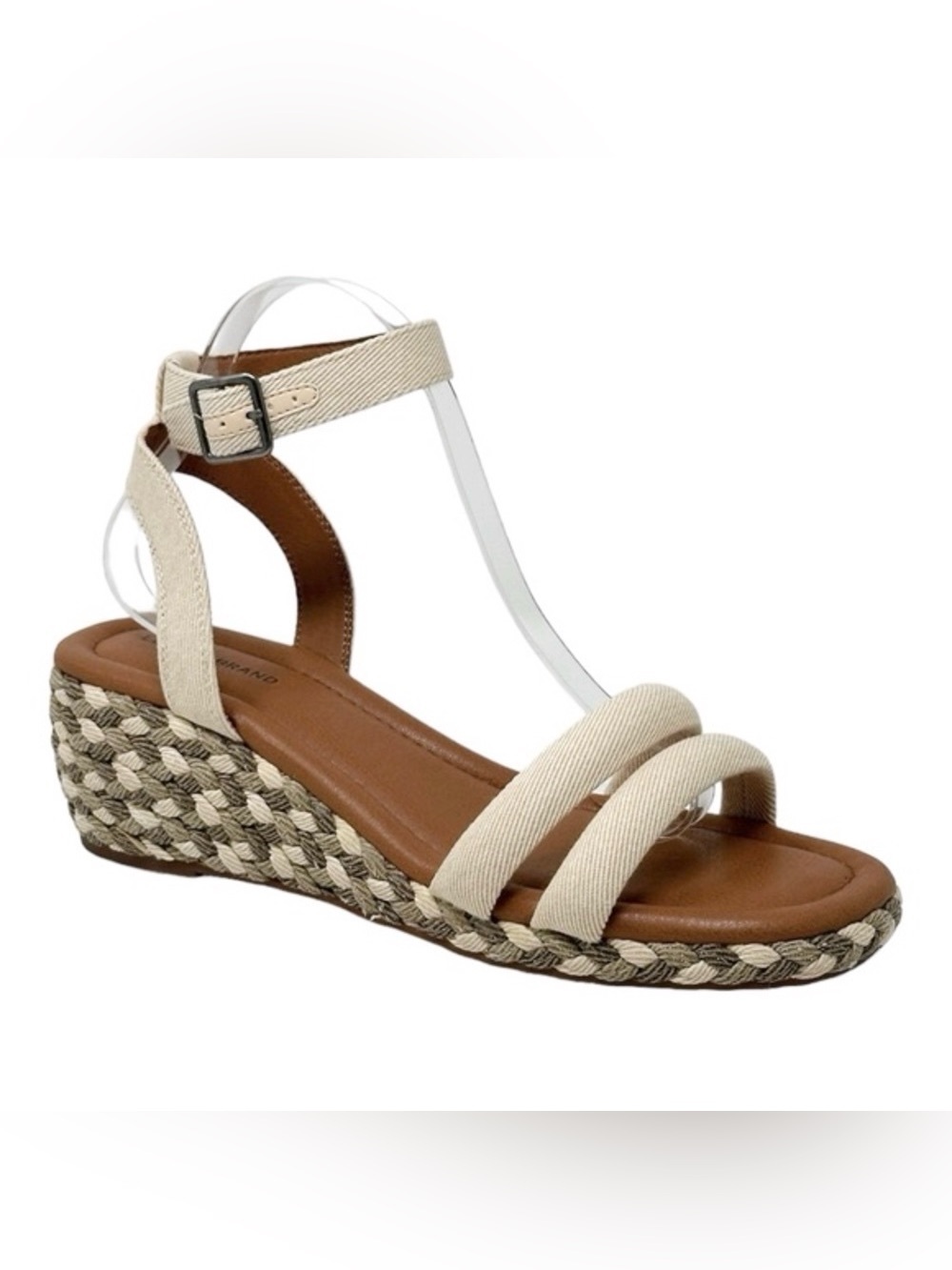 Lucky Brand Naylicia Wedge Sandals 10 Beige Braided Espadrille Ankle Strap NWOT